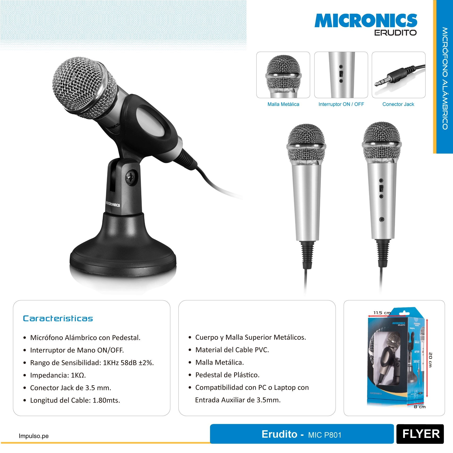 Microfono Metal con pedestal, jack 3.5mm